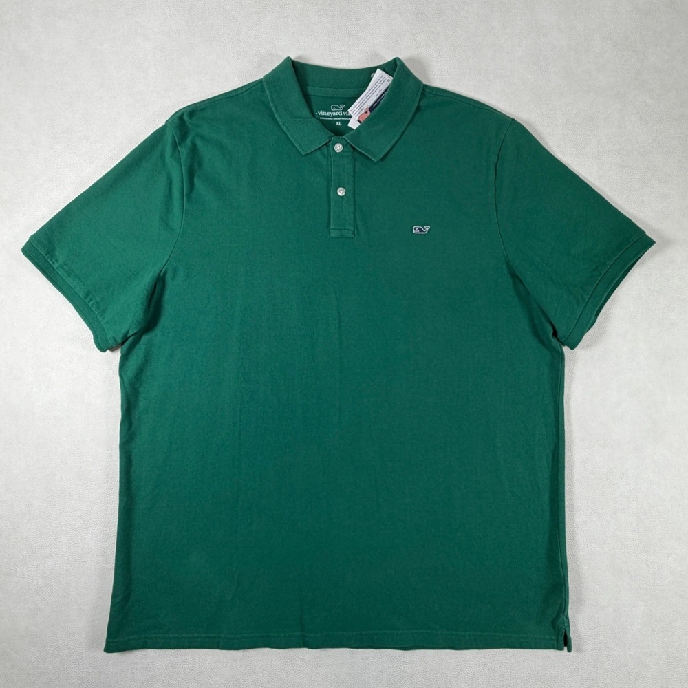 Vineyard Vines Mens XL Green Short Sleeve Pique Whale Logo Polo Shirt Stretch